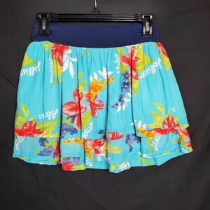 Hollister Women’s Mini Skirt Blue Floral Tropical Print Size Small Elastic Waist